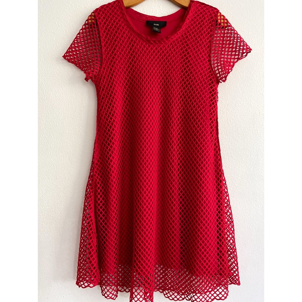 Rain Red Netted Short Sleeves Swing Dress Size M